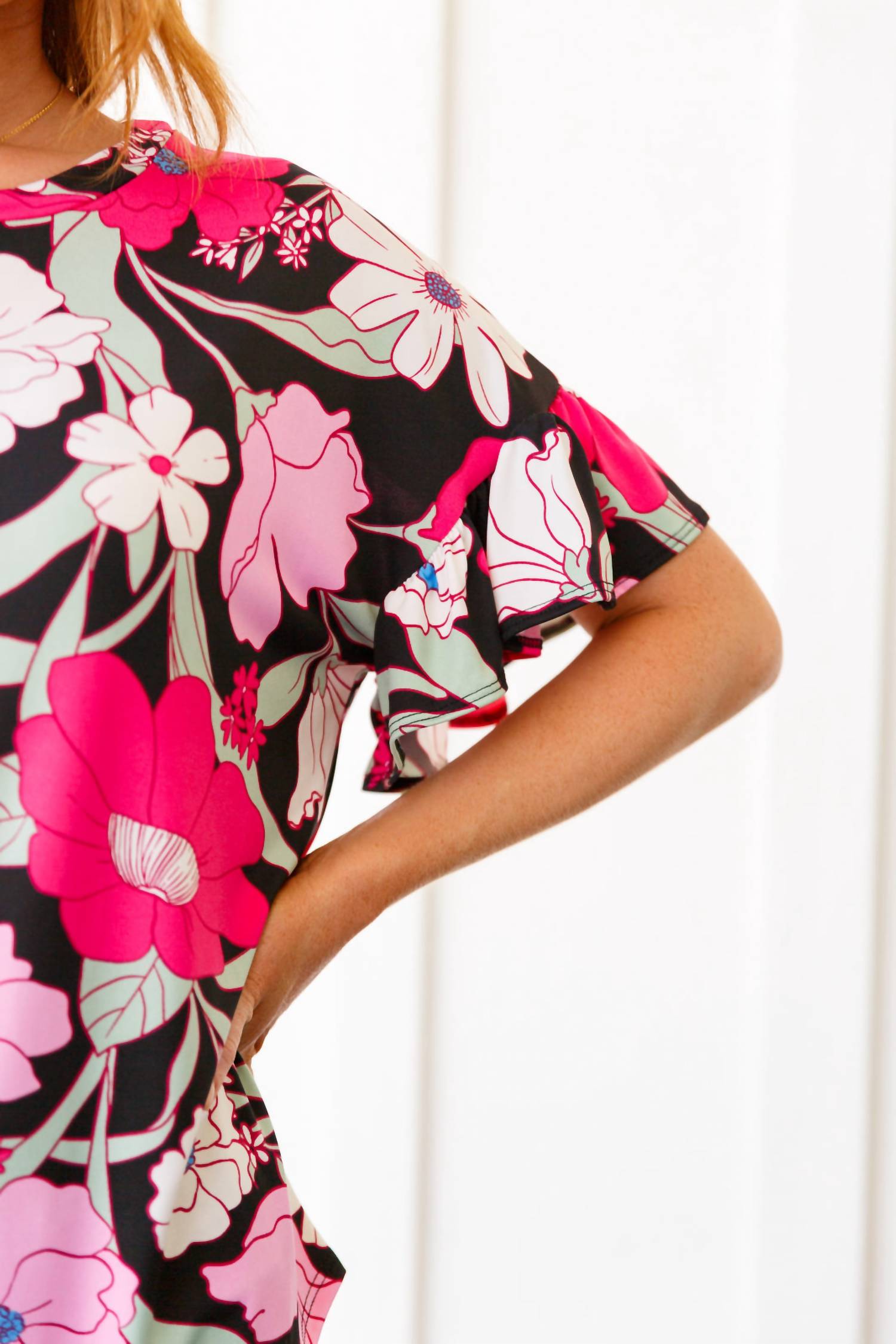 Haptics - Floral First Ruffle Sleeve Top