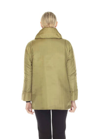Terra Reversible Zip Up Hooded Coat in olive - women's jacket - detail view
