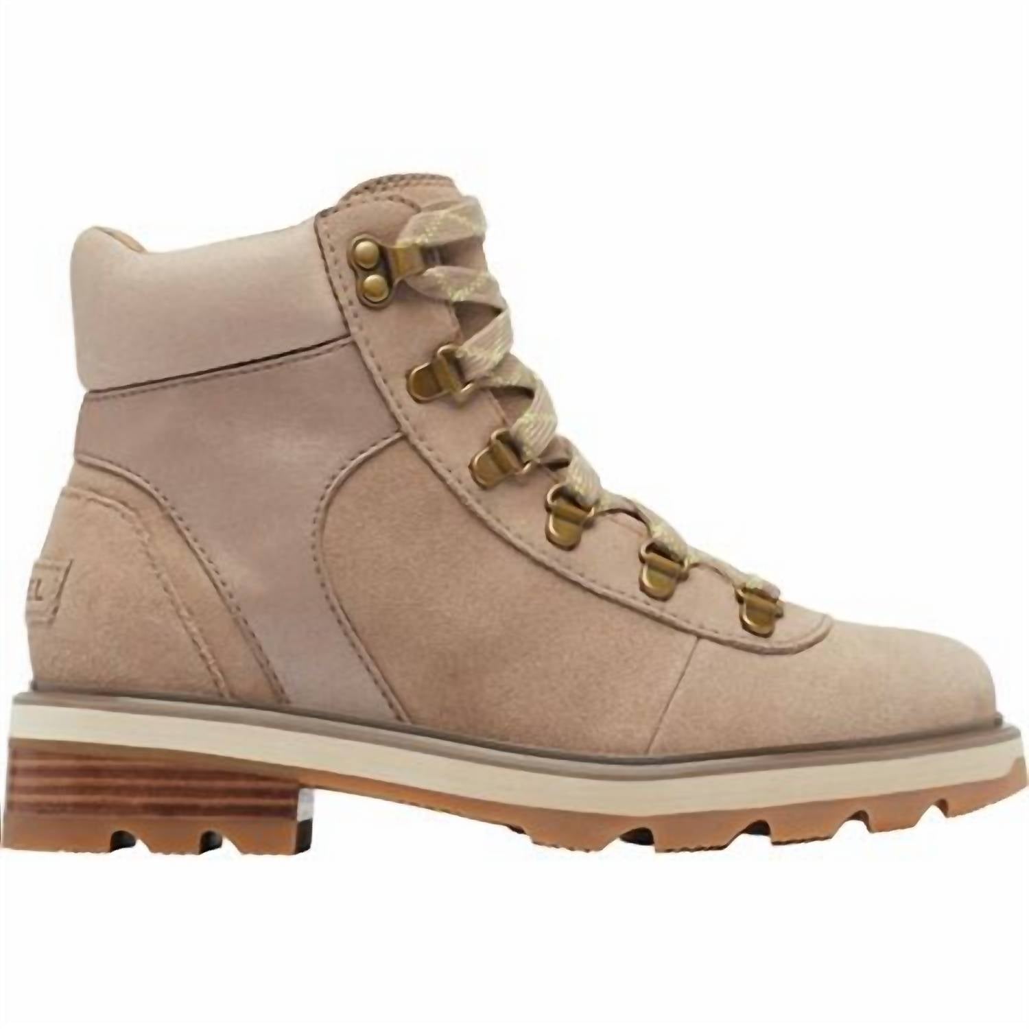 SOREL Women's Lennox Hiker STKD WP Boot in omega taupe gum 2 1 - women's shoe - detail view