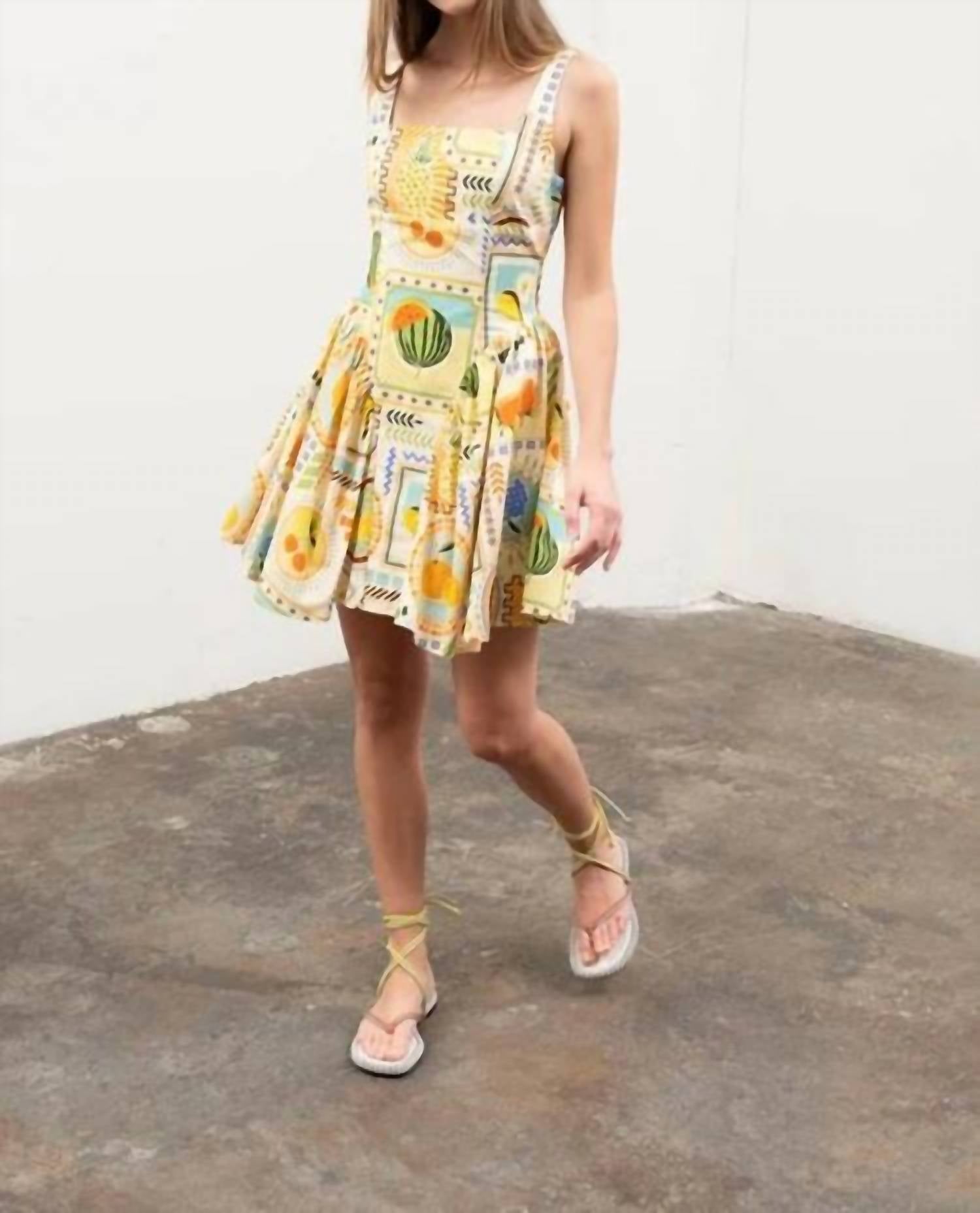 Moon River - Fruit Tile Print Corset Detail Mini Dress