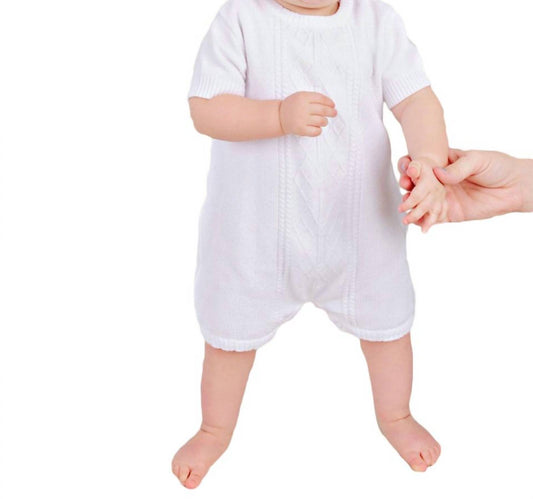Little Things Mean A Lot - Boy's Sweater Knit Romper With Cable Stitch