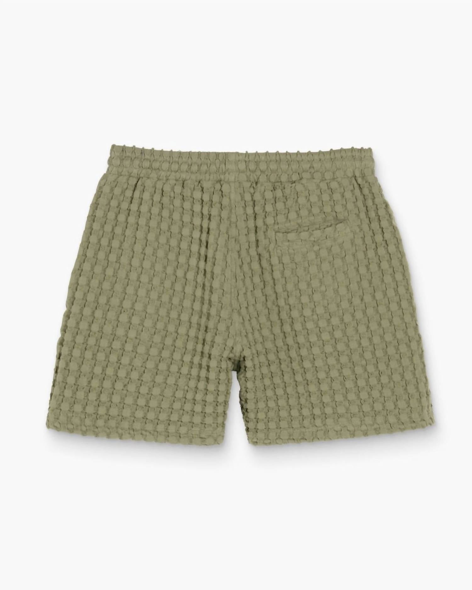 OAS Men's Porto Waffle Shorts in dusty green - men's shorts - detail view