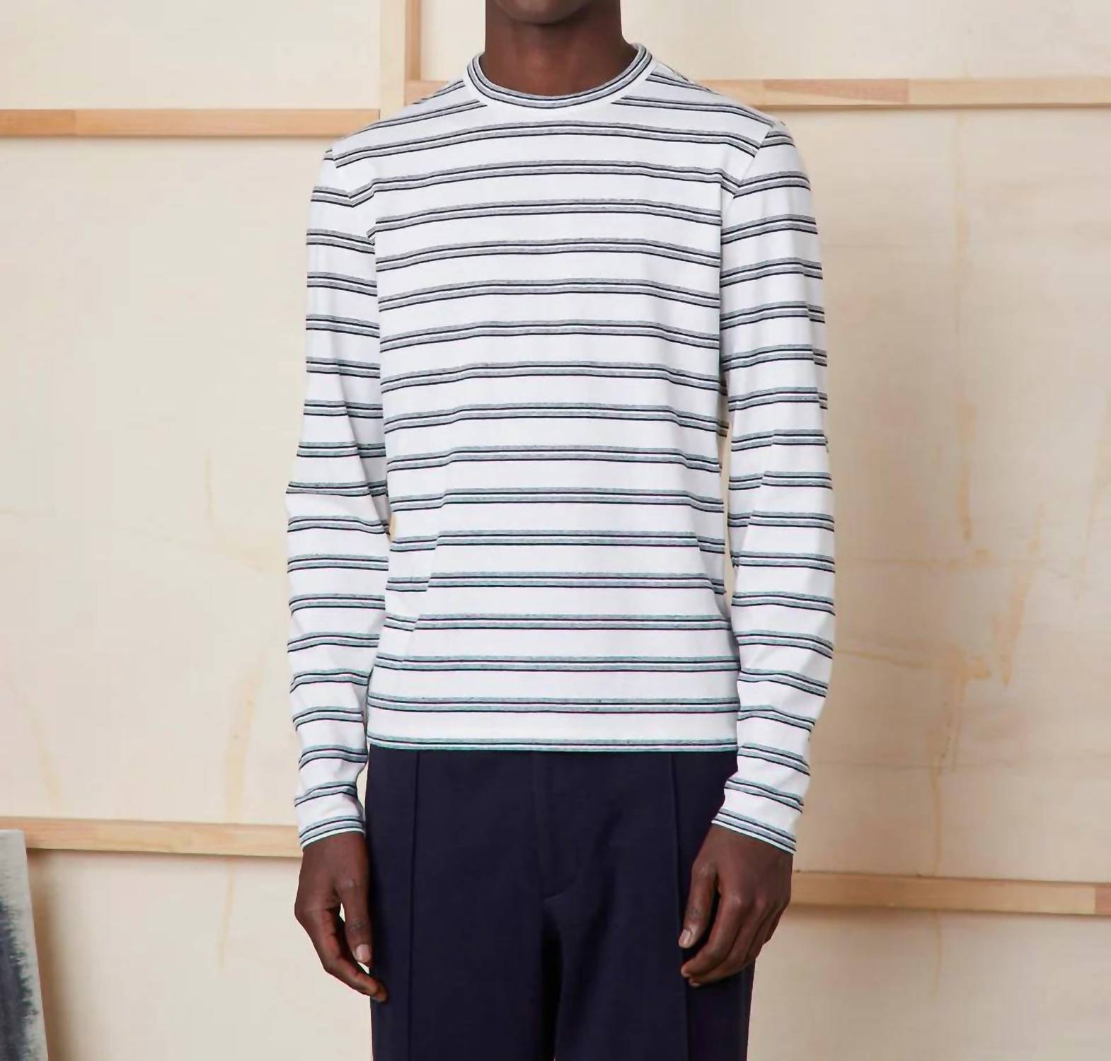 Officine Générale - Long Sleeve Stripe Cotton Linen Tee