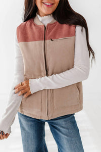 Hem & Thread Shiloh Corduroy Vest in taupe - women's jacket