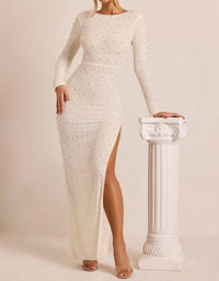 Oh Polly - Vienna Pearl Beaded Backless Maxi Dress