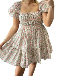 Olivaceous - Multi Floral Bubble Sleeve Dress