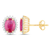 Diana M Jewels Women's Oval Natural Ruby Stud Earrings (2.85 Ct) - Signature in 14k yellow gold - women's jewelry - detail view
