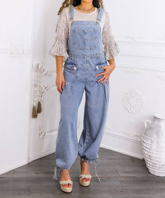Surelymine - Women’s Relaxed Denim Overalls Wide-leg Boho Style With Pockets