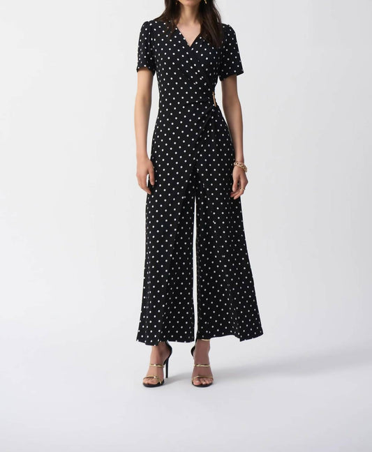 Joseph Ribkoff - Polka Dot Wrap Wide Leg Jumpsuit