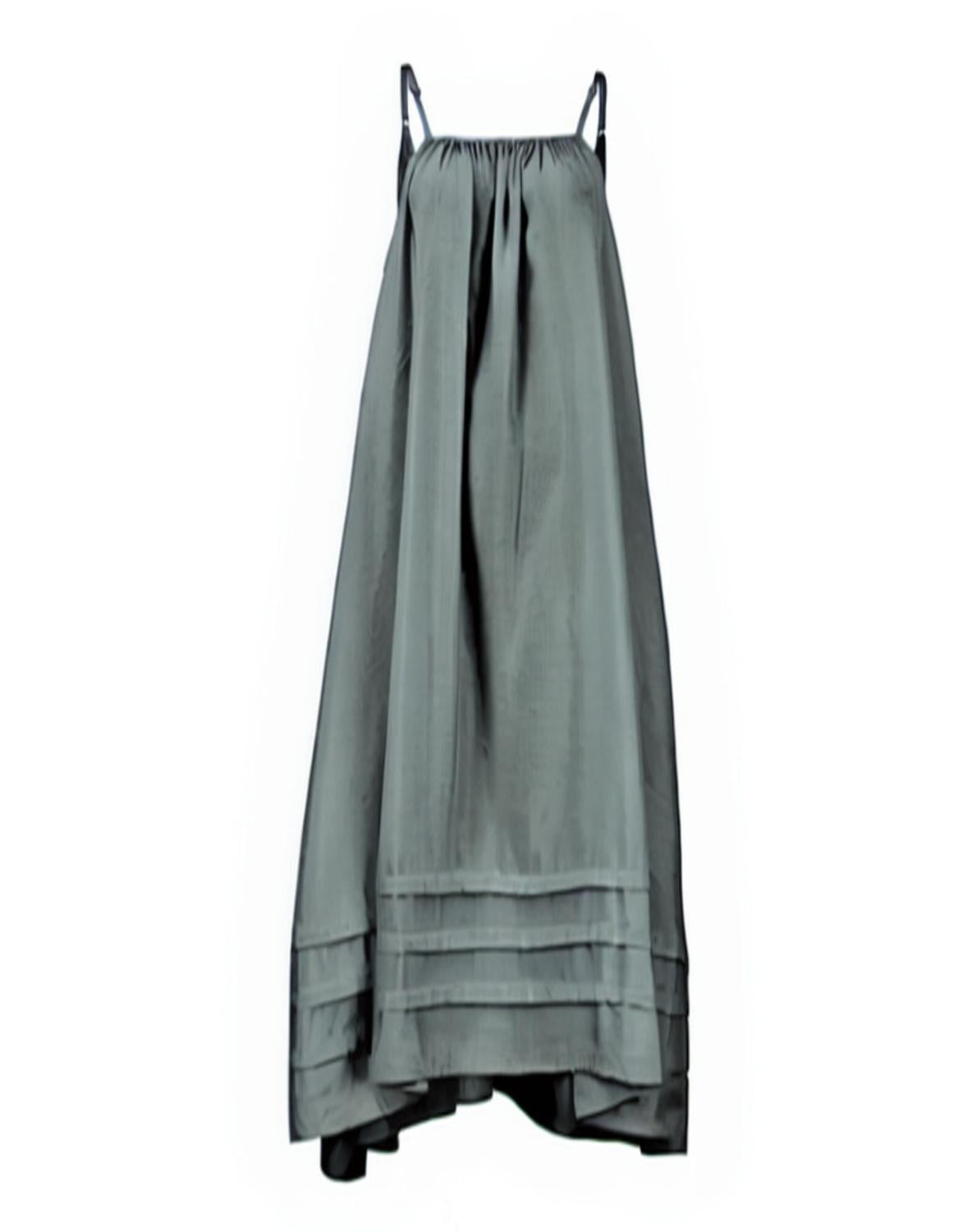 Nary - Women's Pleated A-line Linen Maxi Tank Dress