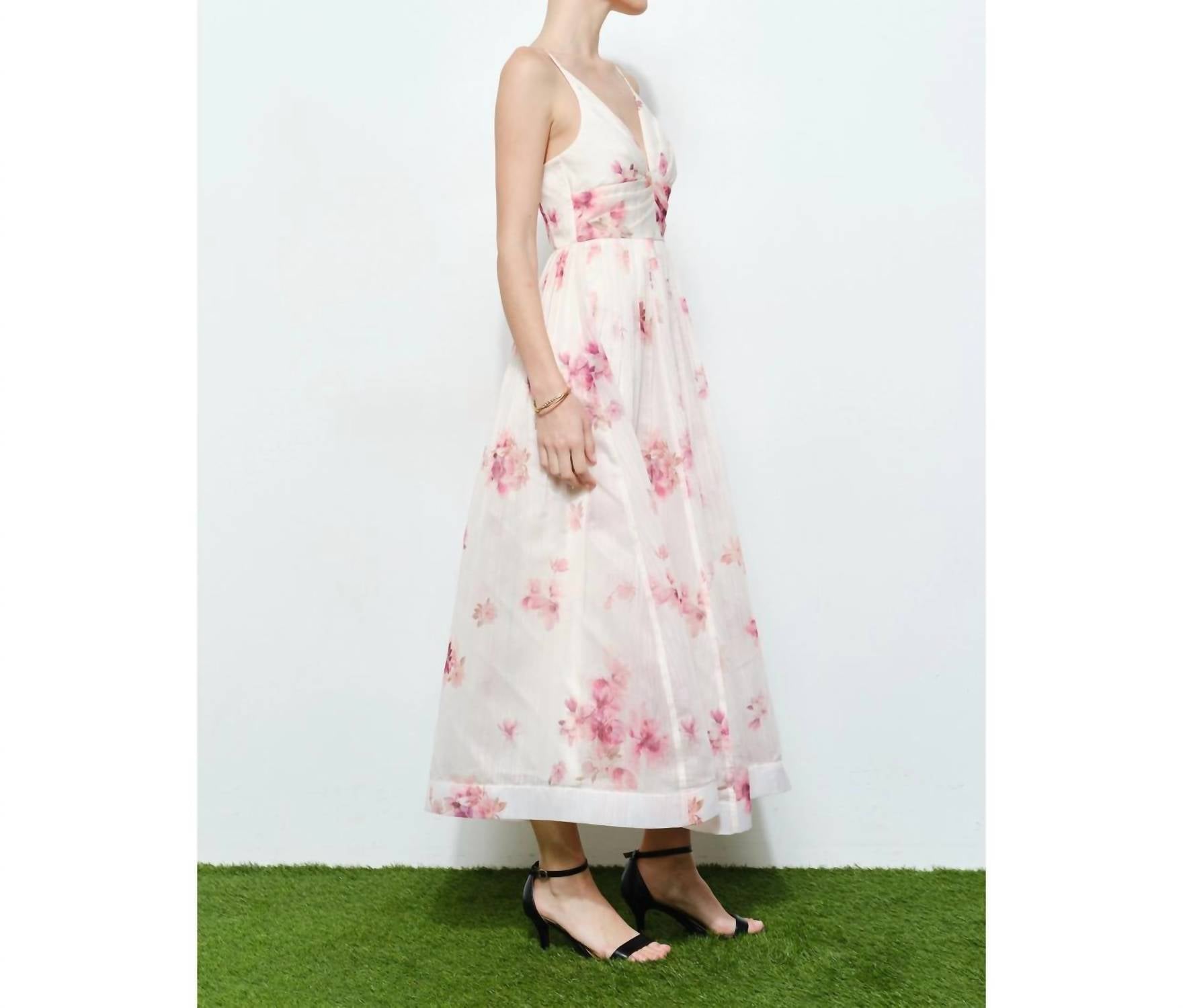 Ina Fashion - Romantic Organza V-neck Midi Dress