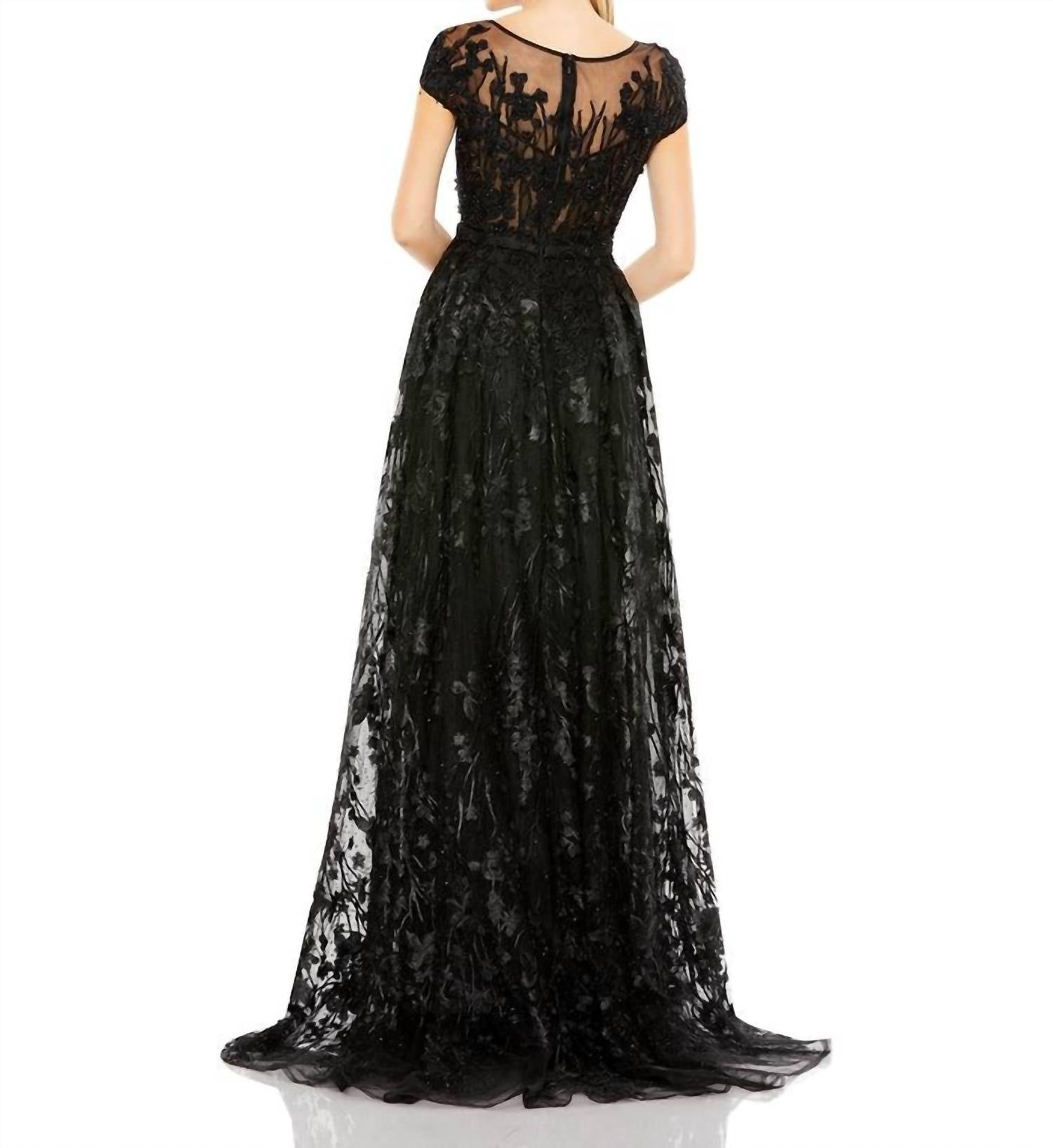 Mac Duggal - Embellished Floral Cap Sleeve Gown