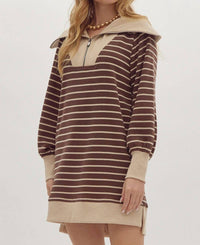 Entro - Ribbed Zip Up Long Sleeve Mini Dress