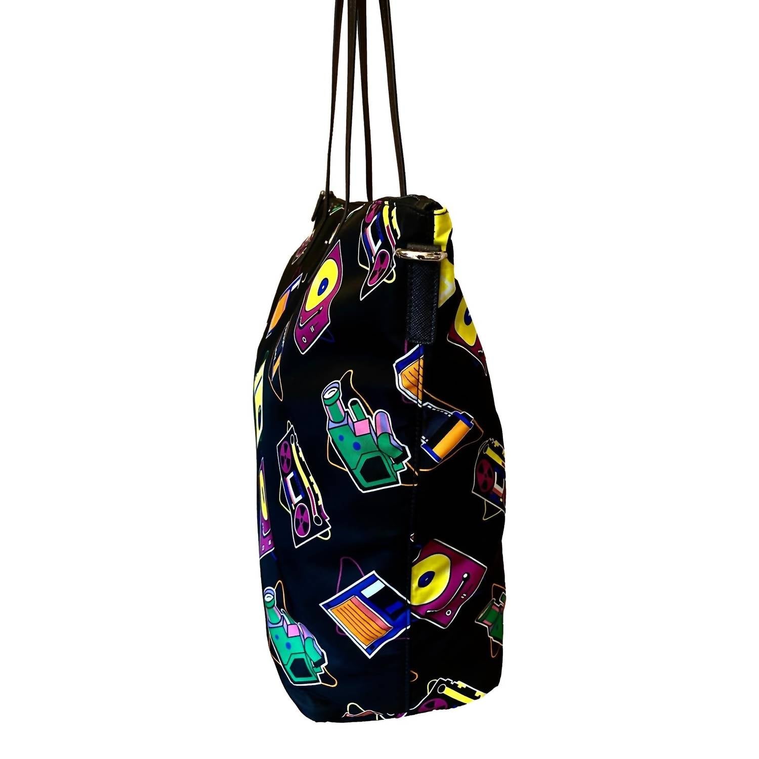 Prada - Women's Cassette Print Nylon Convertible Shopping Tote Handbag