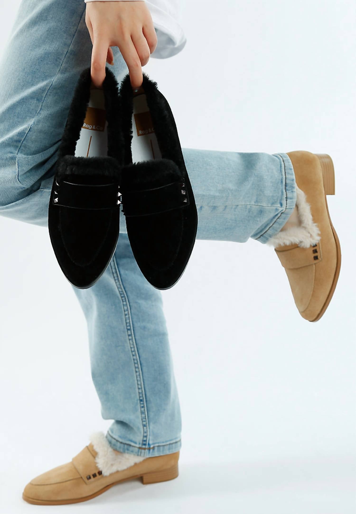 Rag Company - Women's Allie Fur Trim Suede Loafers