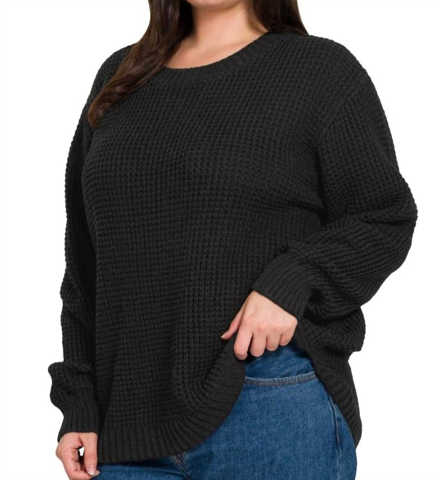 42Pops - High Low Basic Waffle Sweater - Plus