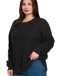 42Pops - High Low Basic Waffle Sweater - Plus