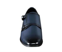 Amali Men's Willis Leather Dress Shoes in navy - men's shoe - detail view