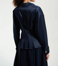 Joseph Ribkoff - Stretch Taffeta Fit And Flare Blouse With Chain Link Button Cuffs