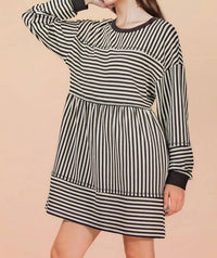 Very J - Oversized Striped Casual Knit Mini Dress