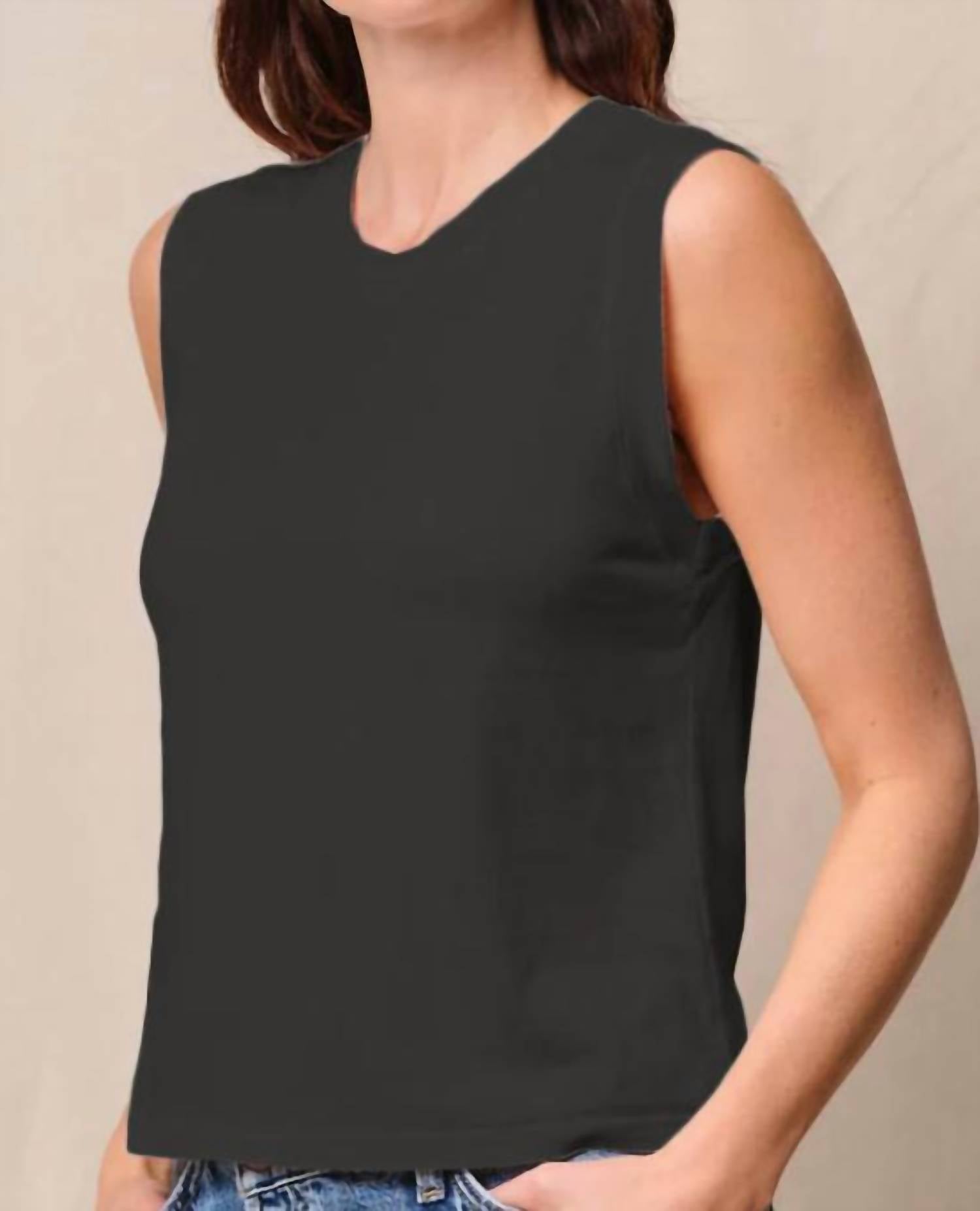 STATESIDE Cloud Jersey Muscle Tank in black - women's shirt - detail view