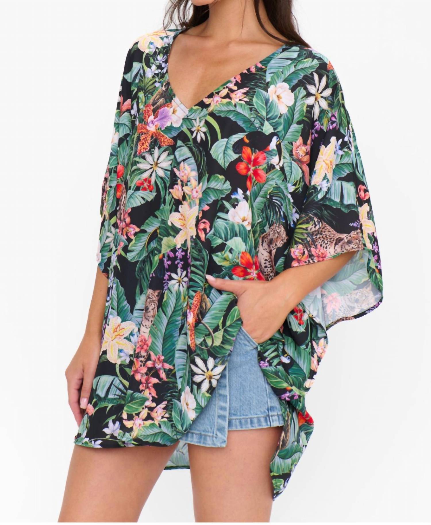 Show Me Your Mumu Peta Tunic Top in jungle mirage print - women's shirt - detail view