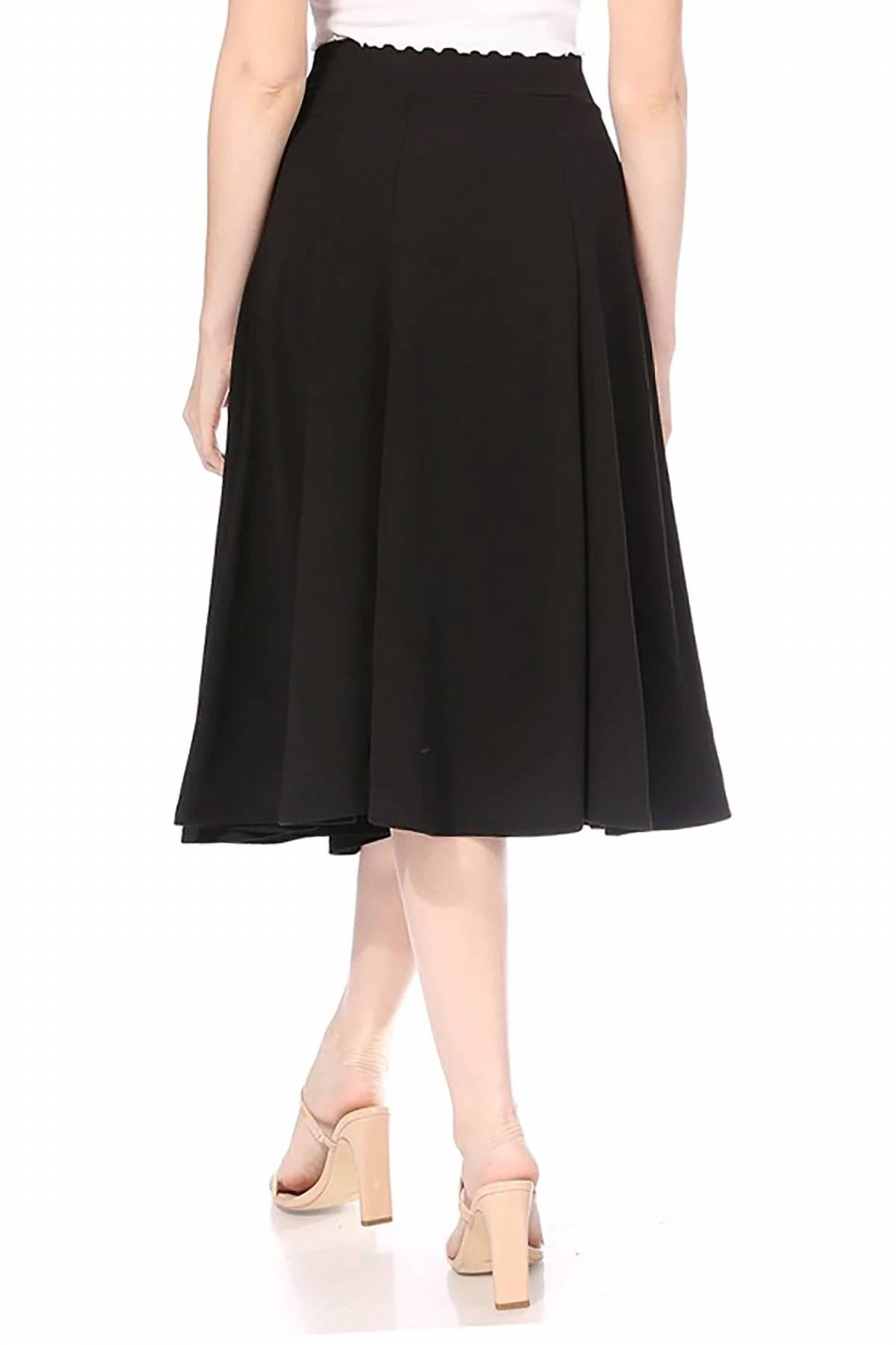 Moa Collection - Women's Solid Flared Lightweight Long Midi A-line Skirt