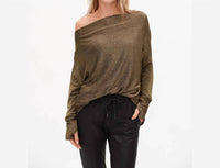 SIX/FIFTY Anywhere Off Shoulder Top in gold lurex - women's sweater