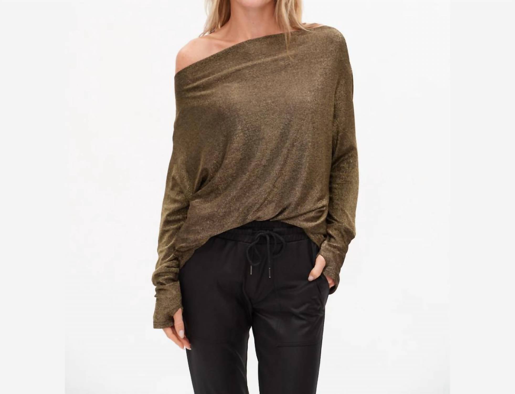 SIX/FIFTY Anywhere Off Shoulder Top in gold lurex - women's sweater