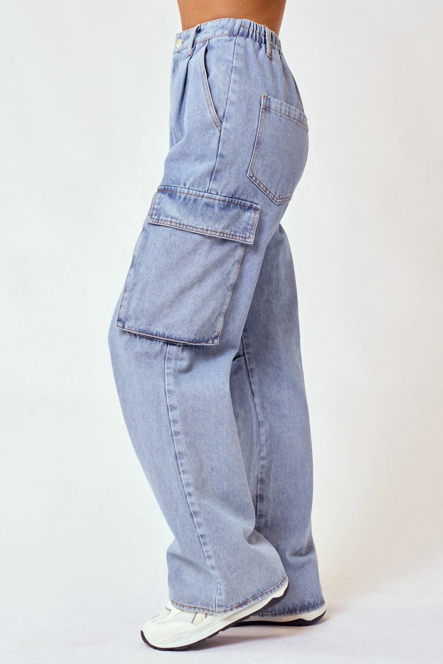 Blue Blush - Women's Denim Cargo Long Pants