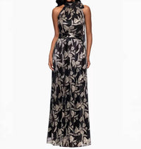 Betsy & Adam - Dana Long Mock Neck Foil Wrap Maxi Dress