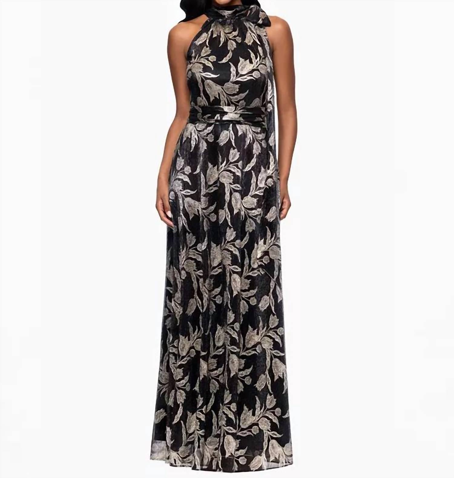 Betsy & Adam - Dana Long Mock Neck Foil Wrap Maxi Dress