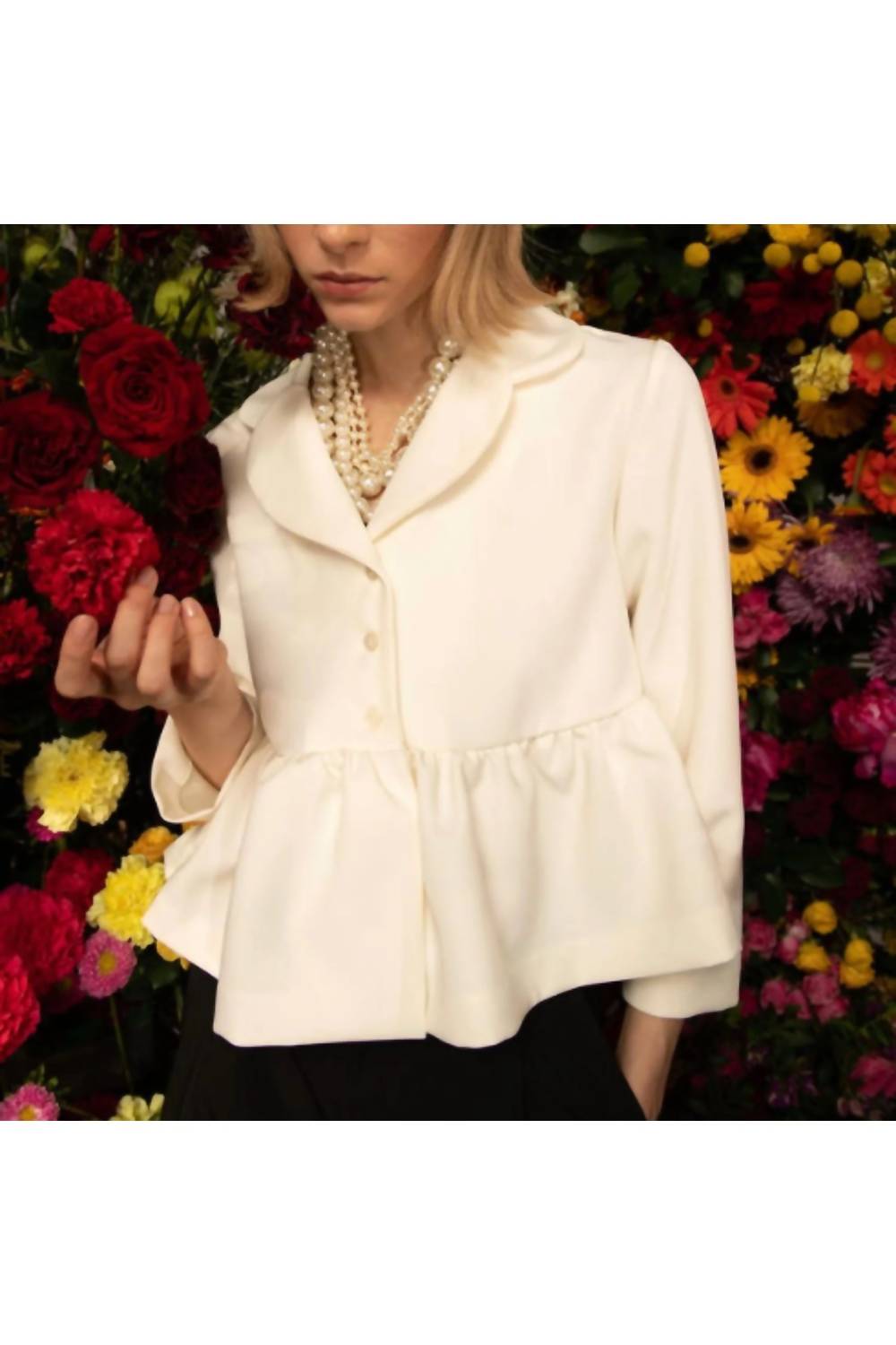Kika Vargas Ewa Ruffle Peplum Jacket in creme - women's jacket