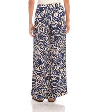 Karen Kane Nils Print Wide Leg Pants in navy and cream - women's pants - detail view