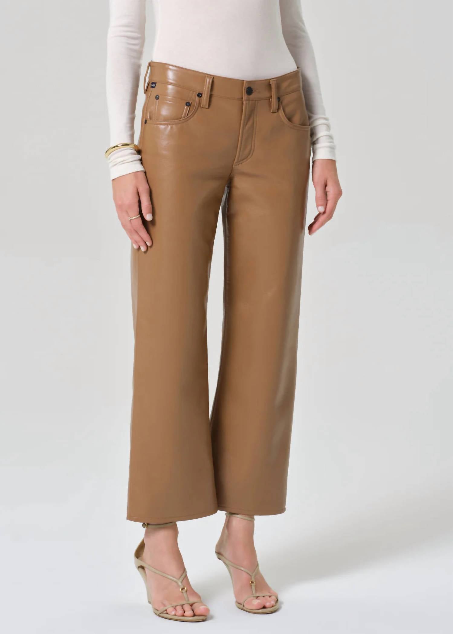 Citizens of Humanity Faye Vintage Straight Recycled Leather Pants in pale toffee - women's pants - view 6