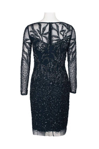 Adrianna Papell - Boat Neck Long Sleeve Mesh Dress