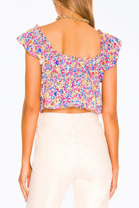 SASHA FLORAL-PRINT CUTOUT CROPPED TOP
