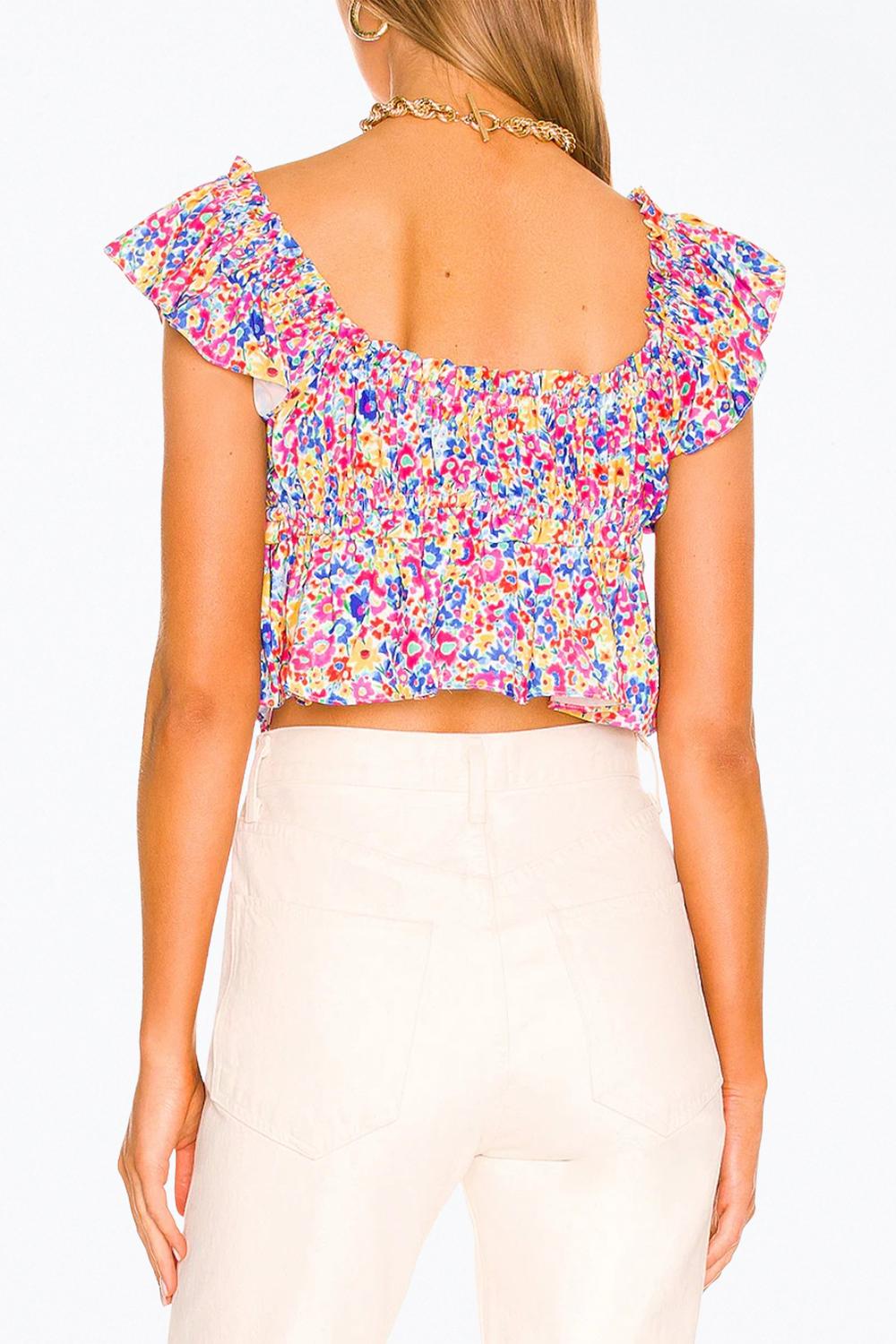 SASHA FLORAL-PRINT CUTOUT CROPPED TOP
