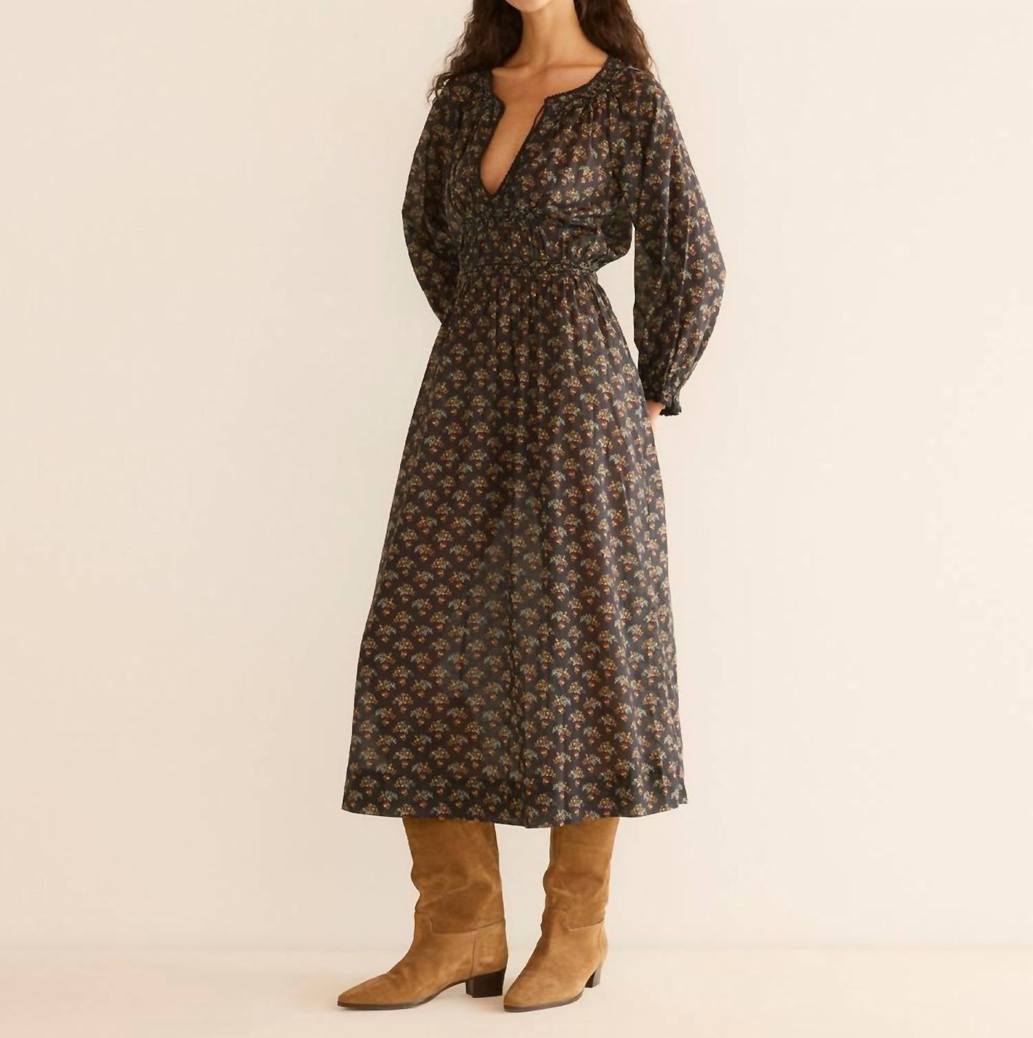 DÔEN Delfina Midi Dress in delphinium floral - women's dress