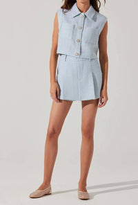 ASTR Jhene Sleeveless Tweed Top in blue - women's shirt - alternate view