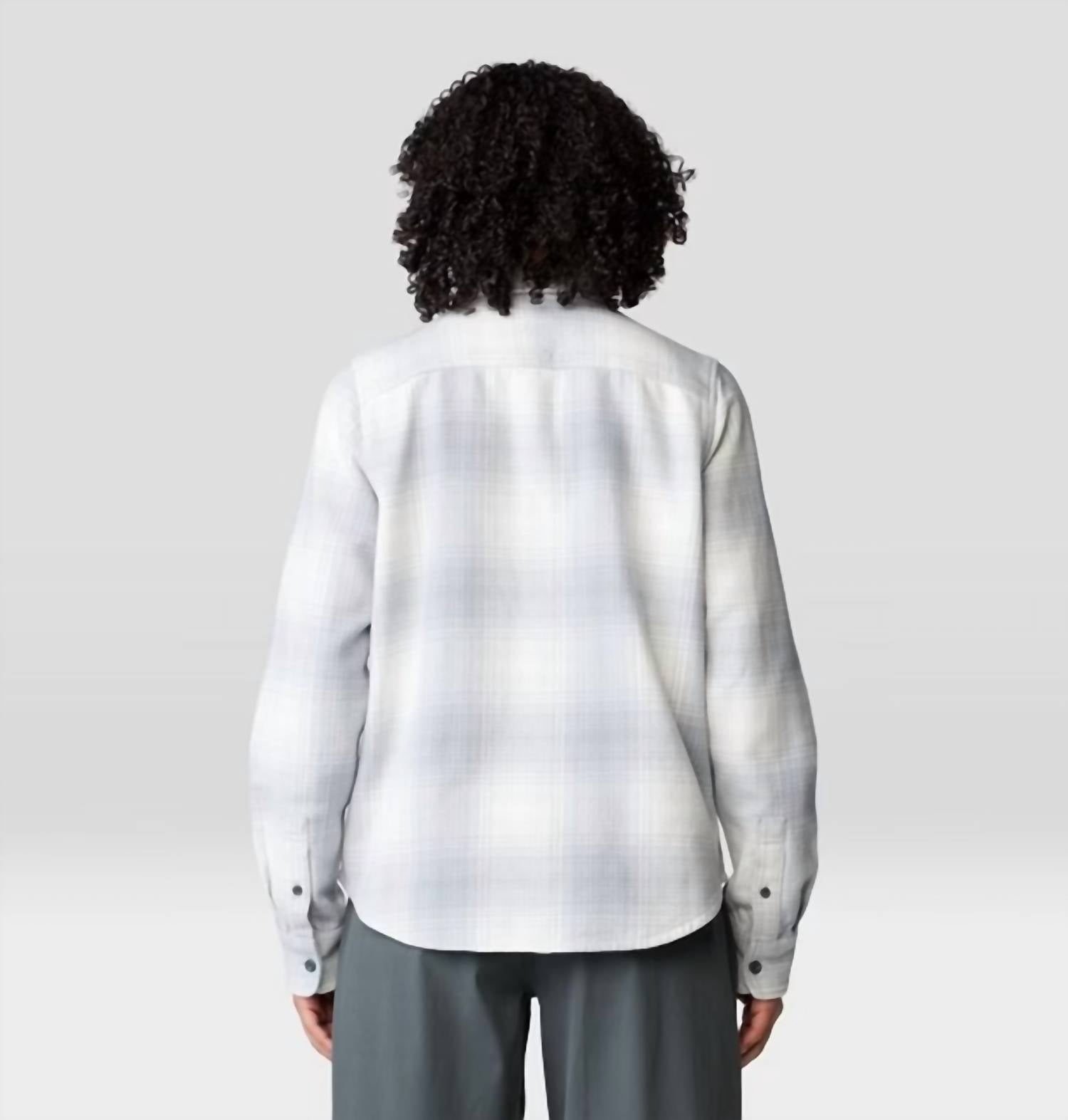 Mountain Hardwear Plusher Long Sleeve Shirt in glacial ombre buffalo check - women's shirt - detail view