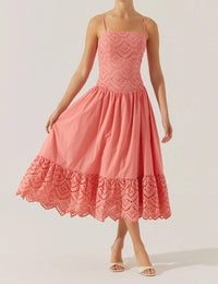 ASTR Eyelet Midi Dress in coral - women's dress