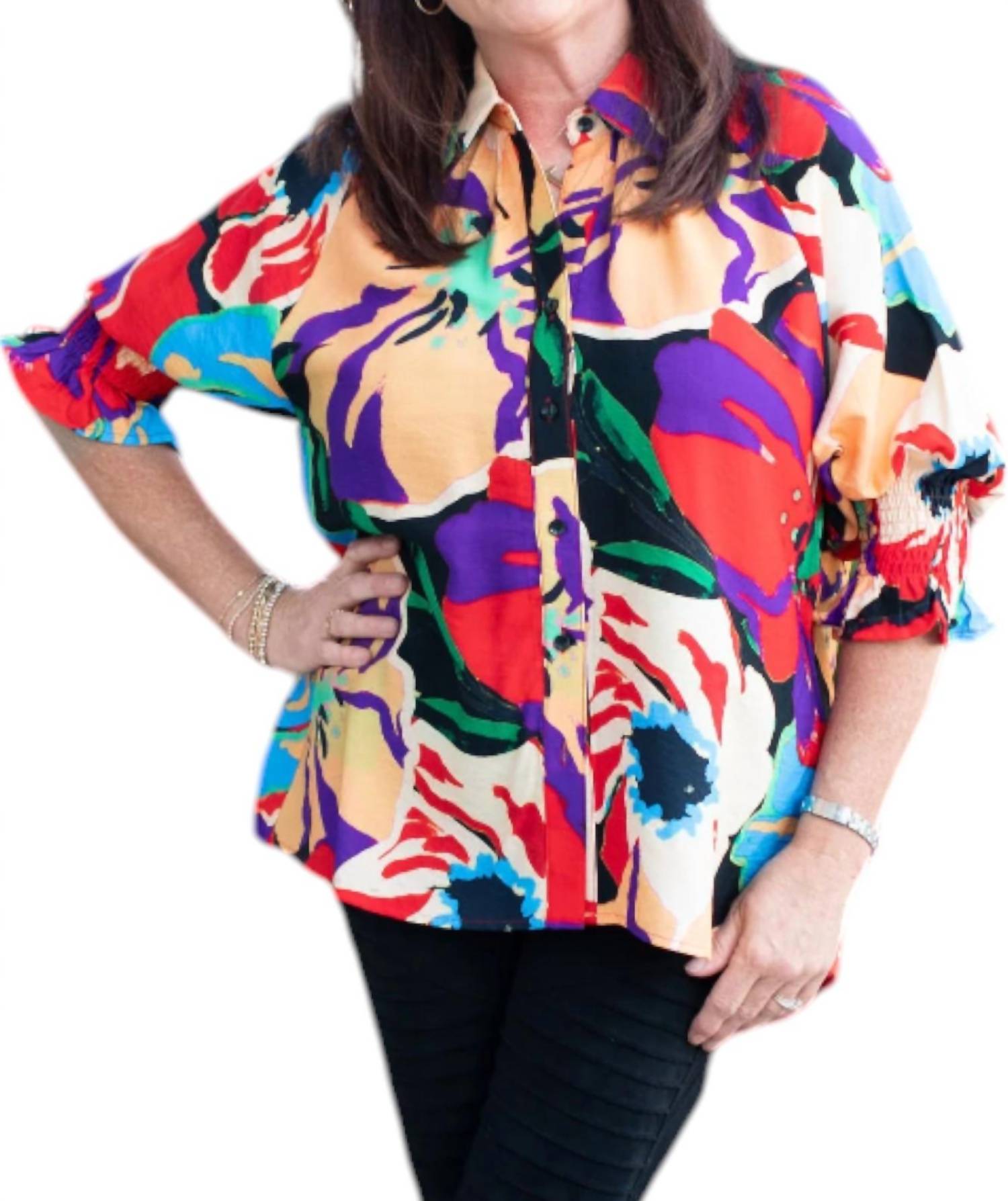 Boho Chic - Watercolor Button Up Top