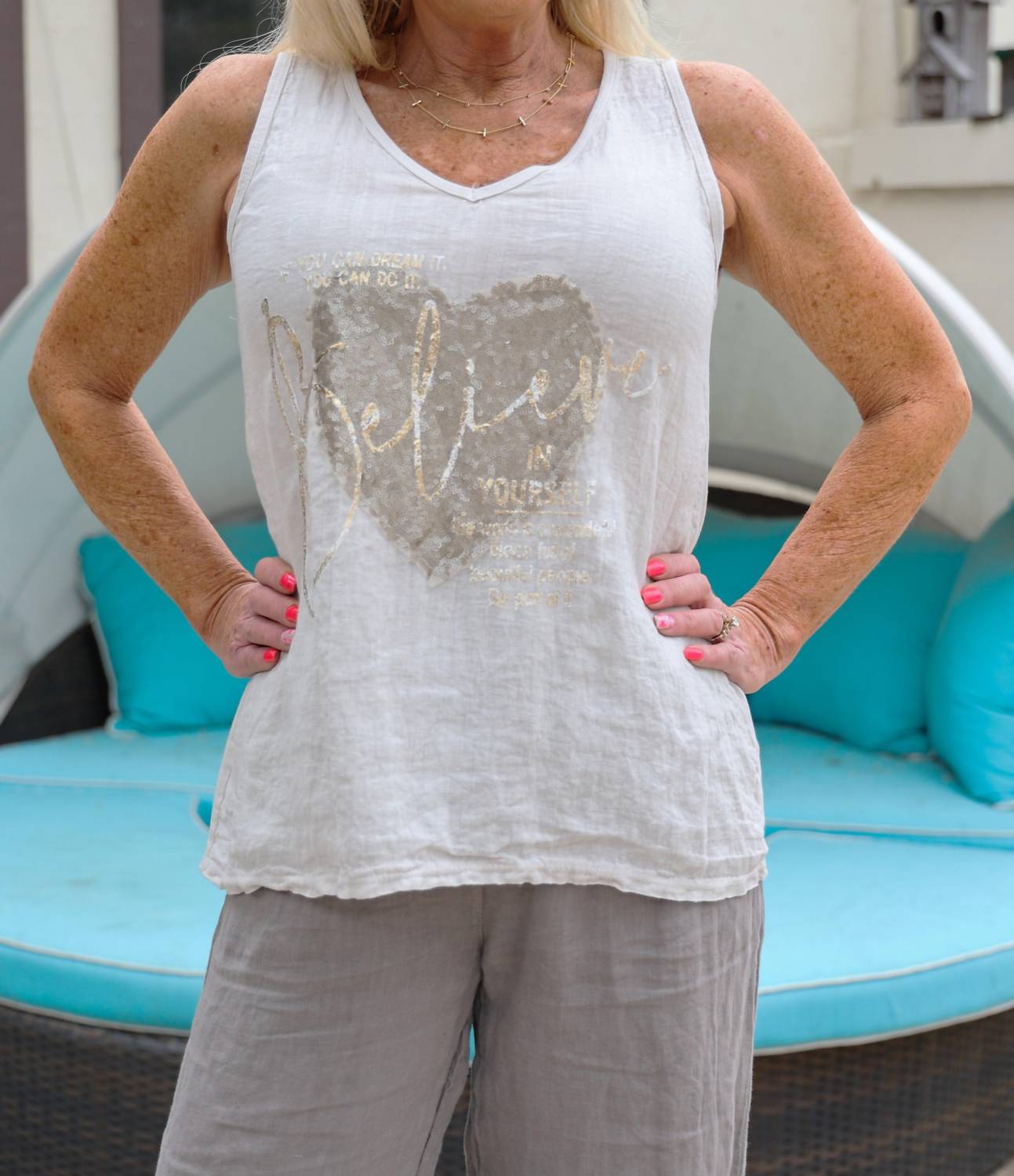 Sequin Heart "Believe" Tank Top