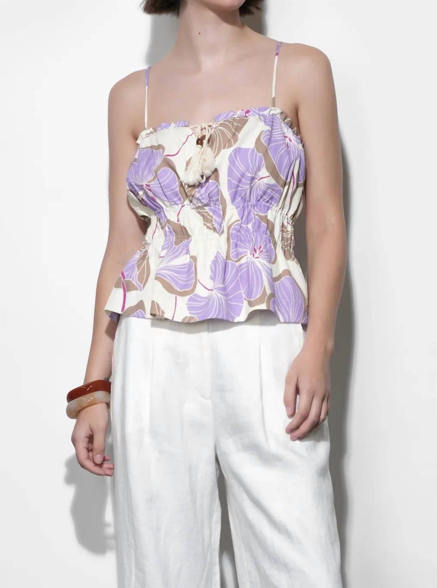 Greylin - Iris Tie Front Elastic Waist Tank Top