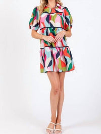 Geegee - Whimsical Wonderland Babydoll Dress with Puff Sleeves