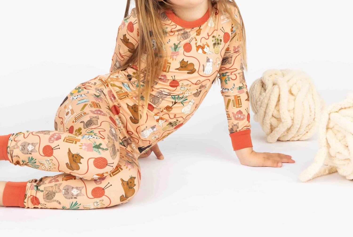 Emerson And Friends - Kids' Cats Meow Two-Piece Bamboo Short Sleeve Pajama Pants Set