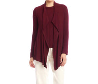 Karen Kane Long Sleeve Ribbed Drape Front Cardigan in wine - women's cardigan