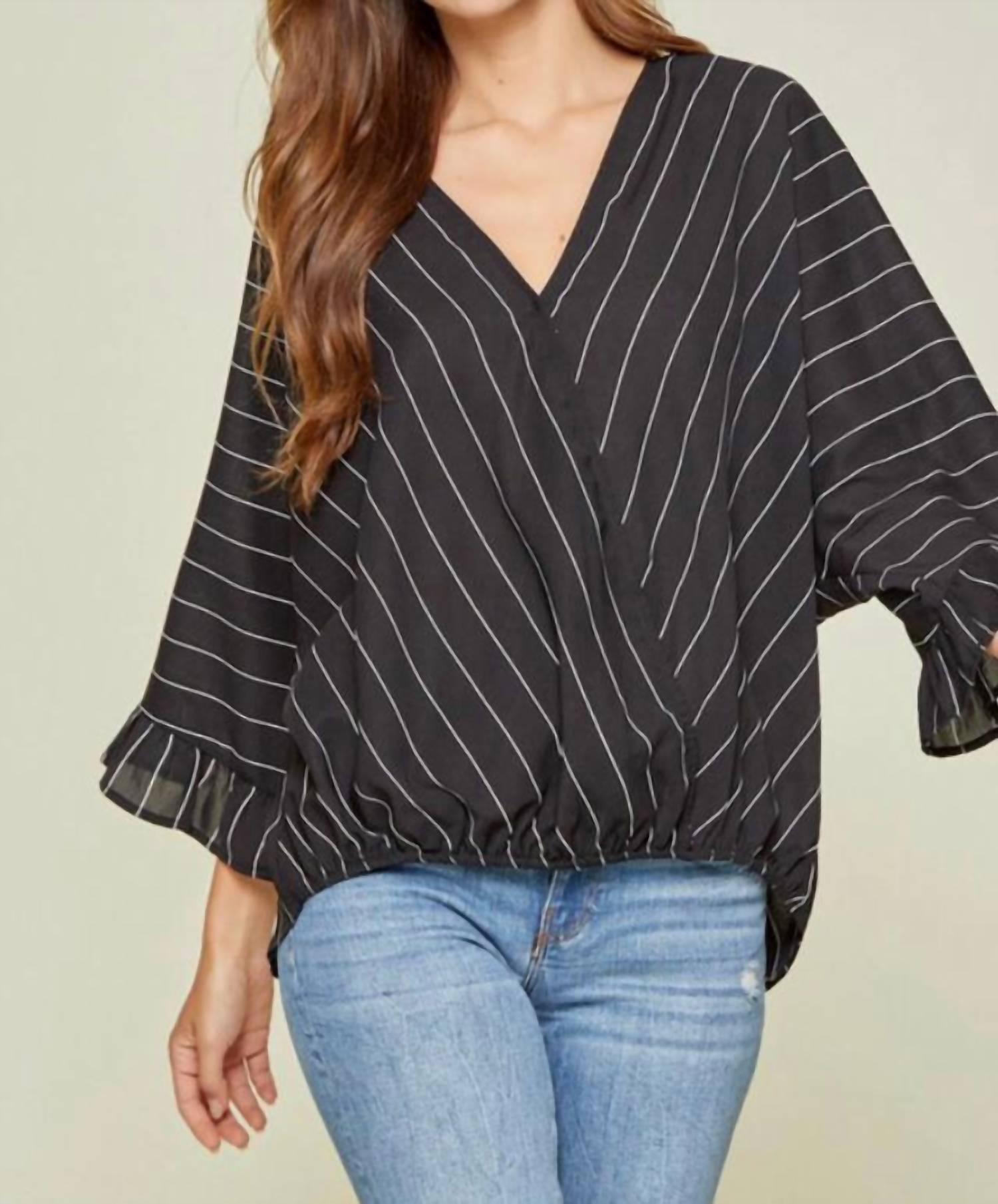 ANDREE BY UNIT Jude 3/4 Sleeve Top in black - women's blouse - alternate view