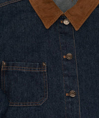 8apart Junior Women's Catherine Contrast Collar Denim Jacket in dark wash - women's jacket - detail view